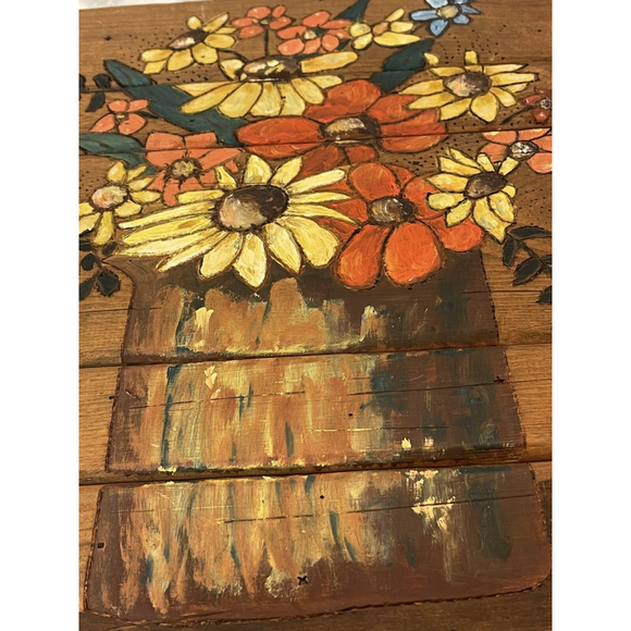 Carved Wood Floral Handmade Folk Art Painting, Mod, Bohemian Signed - Picture 10 of 10